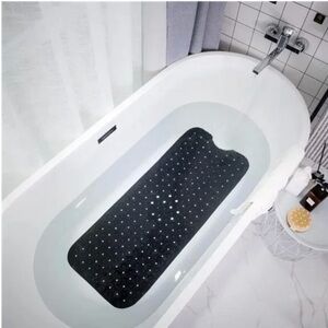 Extra Long Bath Mat Black Textured Suction Cup 100% PVC
